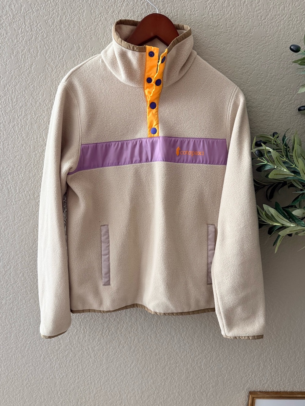 Cotopaxi Teca Fleece Pullover Cream Purple Colorblock Snap Neck Size M